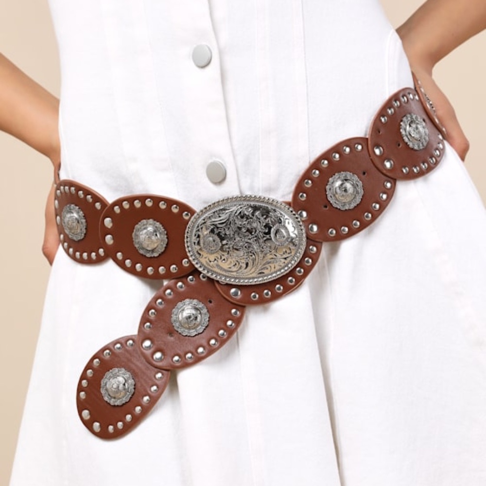 Lulus Leota Brown Studded Disc Belt - Size One Size